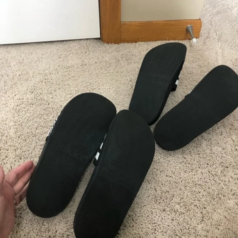 Adidas men’s size 8 Black and White Slide Sandals 2 pairs